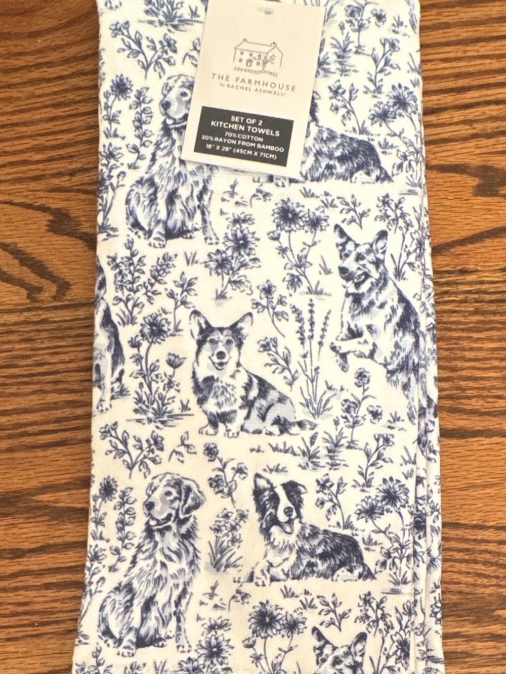 The Farmhouse by Rachel Ashwell Dog Toile Kitchen Towels Set/2 Bamboo Cotton NWT